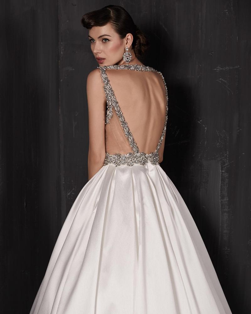 16127 satin backless wedding dress with straps and beaded details2